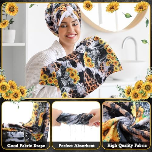 FuWeave 8 Pcs Highland Cow Shower Curtain Sets for Bathroom Sunflower Farm Cow Shower Curtain Sets Bathroom Accessories with Towels Carpet Bath Mat Toilet Rugs and 12 Hooks