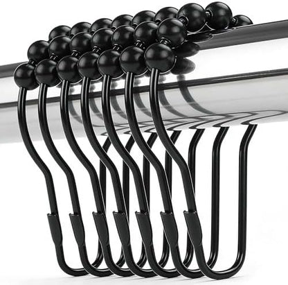 Shower Curtain Hooks Rings, Rustproof Metal Shower Curtain Rings for Bathroom Shower Rods Curtains - Set of 12, Matte Black