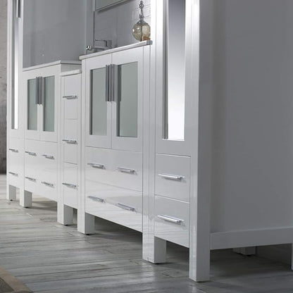 Blossom 102 Inch Bathroom Vanity with Linen Tower, Glossy White | Solid Wood, Extra Wide Double Sink, Modern European Design, Moisture Resistant Painted Finish, Includes 2 Mirror Cabinets