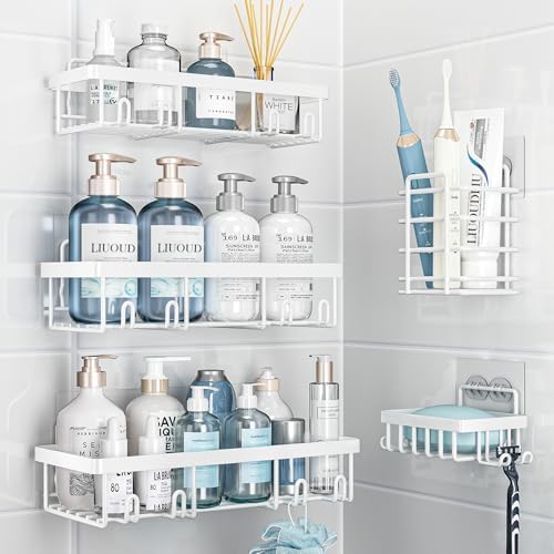 Liuoud 5 Pack Shower Caddy for Inside Shower, White Bathroom Storage Decor