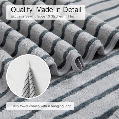8 Pcs Gray Cabana Stripe Large Bath Towel Set-2 Bathroom Towels,2 Hand Towels,4 Washcloths Lightweight Soft Microfiber Bath Sheet Absorbent Shower Towel Quick Dry Beach Chair Spa Gym Hotel Towels