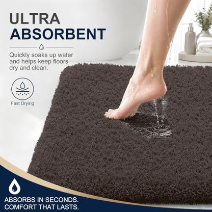 OLANLY Microfiber Small Bathroom Rugs 24x16, Soft Bath Mat, Dark Brown