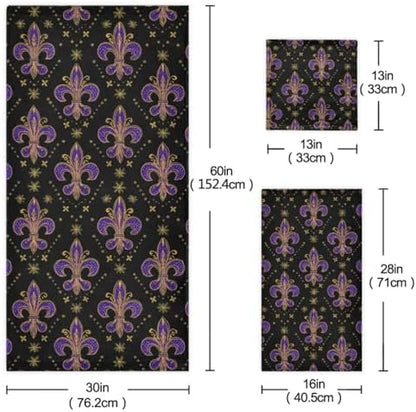 Naanle Mardi Gras Purple Soft Decor 3 Pcs Towels Set, 1 Bath Towel+1 Hand Towel+1 Washcloth, Multipurpose for Bathroom, Hotel, Gym, Spa and Beach