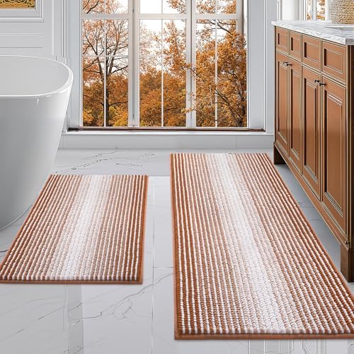 BSICPRO Bathroom Rugs Sets 2 Piece, Non Slip Bath Mats, Caramel Brown