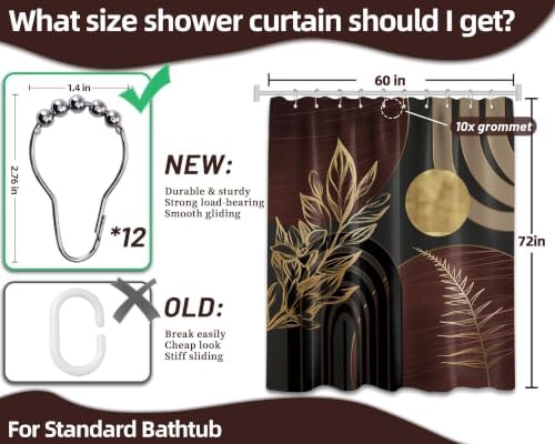Dark Brown and Gold Shower Curtain, 60X72 in, Mid Century Modern