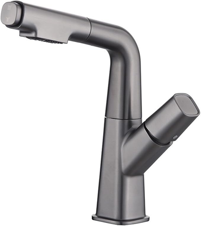 Modern Brushed Gold Bathroom Faucet for Sink Single Handle Lavatory Faucet with Pull and Lift Design Stylish Vanity Faucet for 1 Hole Bathroom Sink，Grey