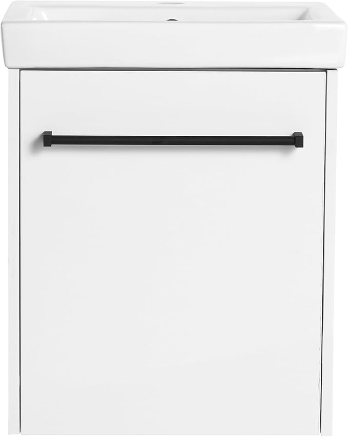 18" Bathroom Vanity with Sink, 18 Inch Floating Bathroom Vanity for Small Space, Modern Single Sink Vanity Combo, White Wall Mounted Cabinet Set