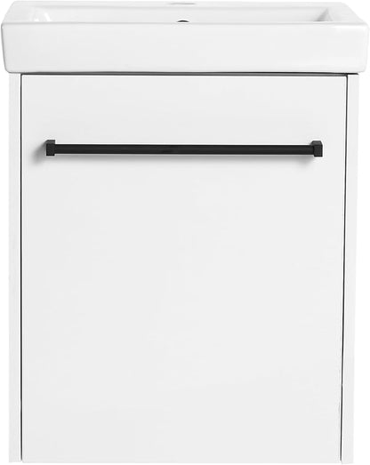 18" Bathroom Vanity with Sink, 18 Inch Floating Bathroom Vanity for Small Space, Modern Single Sink Vanity Combo, White Wall Mounted Cabinet Set