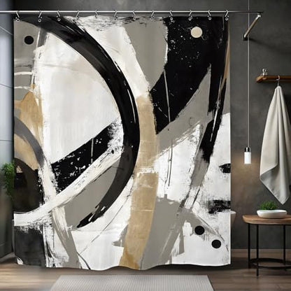 Abstract Modern Neutral Shower Curtain 60Wx72L Inch Minimalist Contemporary Art Aesthetic Bathroom Set Accessories Decor with 12 Pack Hooks