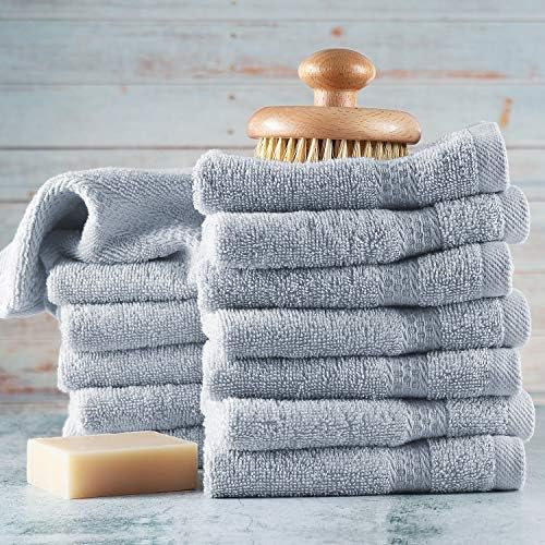 Hearth & Harbor Washcloths 12 Pack - 100% Cotton Washcloth for Body and face, High Absorbent and Soft 13"x13" Body Wash Cloth, Quick Dry - Ice Blue Washcloths