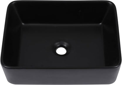 Black Vessel Sink, 19x15 Inch Bathroom Sink Rectangle Above Counter | Modern Ceramic Vessel Sink, Stain Resistant Wash Basin for Bathroom Vanity & Powder Room