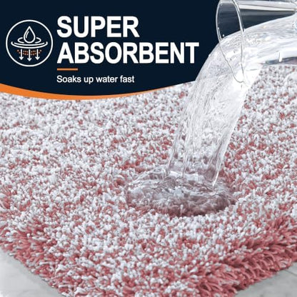 OLANLY Microfiber Bathroom Rugs 59x20, Quick Dry Mat, Deep Rose and White
