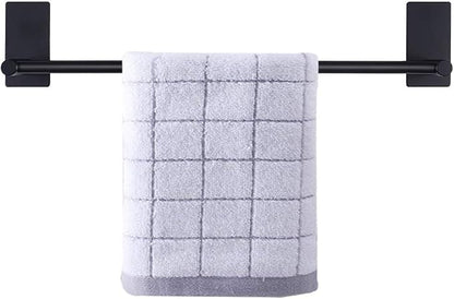 NearMoon Self Adhesive Bathroom Towel Bar- Stainless Steel Bath Wall Shelf Rack Hanging Towel Stick On Sticky Hanger Contemporary Style, NO Drilling (1 Pack, Matte Black, 16-Inch Towel Rack)