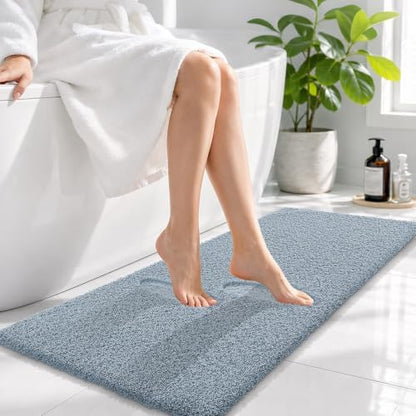 OLANLY Microfiber Bathroom Runner Rugs 47x17, Soft Bath Mat, Airy Blue