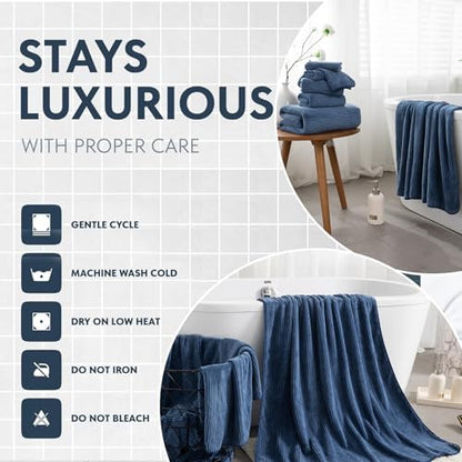 4 Piece Bath Towel Set 35"x70"Oversized Bath Towel for Bathroom Ultra Soft Fluffy Extra Large Bath Sheet Luxury Premium Bathroom Towel Highly Absorbent Quick Dry Shower Towel for Hotel Spa,Navy Blue