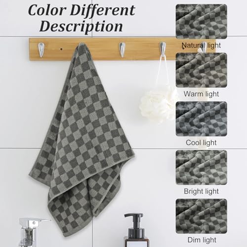 Jacquotha Grey Checkered Towel Set of 8, Cotton Towels for Bathroom Decor