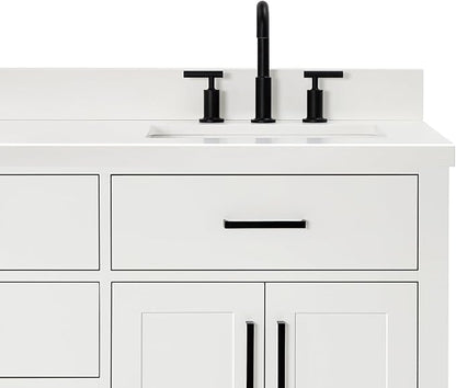 ARIEL Hepburn 66-inch Bathroom Vanity with Sink,Solid Wood, 1.5-inch Pure White Quartz Countertop & Backsplash, Double Rectangular Porcelain Sink, 4 Soft Closing Doors, 6 Dovetail Drawers, White