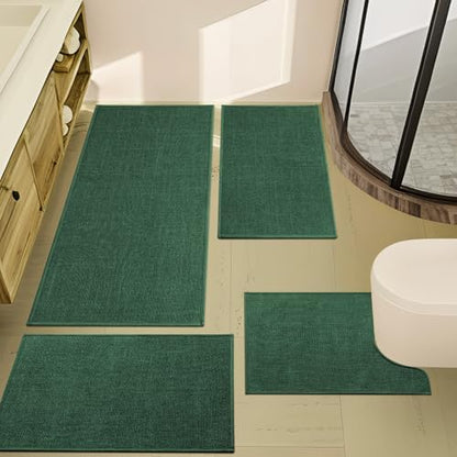 YIHOUSE Bathroom Rugs Thin Bath Mat Sets 4 Pieces Quick Dry,Green
