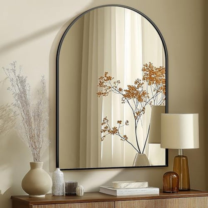 Arched Bathroom Mirror for Wall, 40" x 28" Metal Frame Vanity Mirror, Black