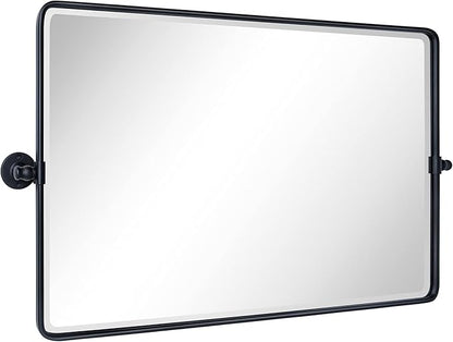 TEHOME Horizontal Pivot Mirror Black Tilt Mirror for Bathroom Beveled Metal Framed Pivoting Rectangle Bathroom Mirror, Overall 38.91x 23 inches (Mirrror 35 x 23 inches)
