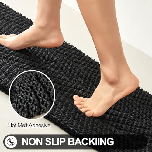 Sunfly Black Bathroom Rug, Waffle Bath Mat Non-Slip Washable Super Absorbent Quick Dry, Boho Farmhouse Bathroom Decor 20"x30" Black