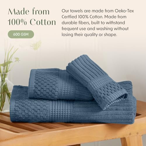 Springtree Home 100% Cotton Bath Towel Set | 6-Piece Set | Textured | Ocean