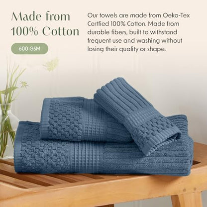 Springtree Home 100% Cotton Bath Towel Set | 6-Piece Set | Textured | Ocean