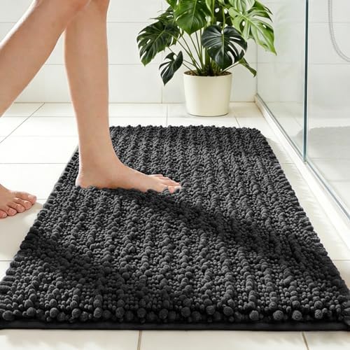 Disolla Dark Grey Bath Mat 24x36 Inch - Luxury Chenille Bathroom Rug, Extra Soft Shaggy Plush Absorbent Mat, Non-Slip Washable Rug for Bathtub, Shower and Bedside