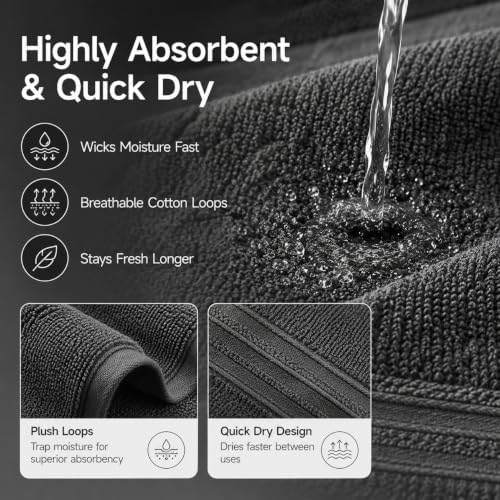 REDKISS Dark Gray Towels Set 6 Piece Cotton Towel Sets with 2 Bath Towels, 2 Hand, 2 Washcloths, 650GSM Hotel Quality, Soft, Highly Absorbent Towels for Bathroom Gym, Ideal Everyday Use