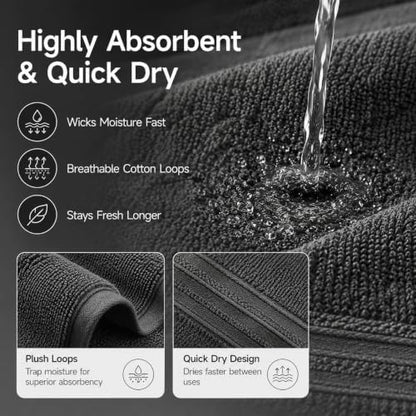 REDKISS Dark Gray Towels Set 6 Piece Cotton Towel Sets with 2 Bath Towels, 2 Hand, 2 Washcloths, 650GSM Hotel Quality, Soft, Highly Absorbent Towels for Bathroom Gym, Ideal Everyday Use