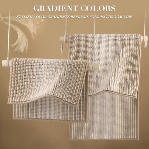 BSICPRO Bathroom Rugs Sets 2 Piece, Non Slip Boho Bath Mats, Beige