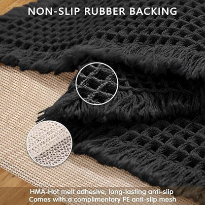 SUBRTEX Waffle Braided Bath Mat, 24" x 36" Soft Waffle Bath Rugs, Absorbent Non Slip Bathrooom Mats, Machine Washable Area Rug for Bathroom, Quick Dry, Black