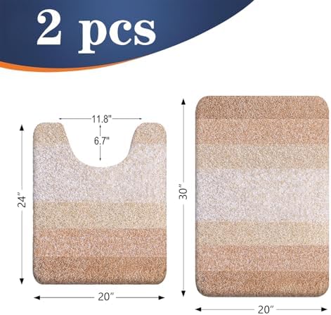 OLANLY Micorfiber Bathroom Rug Set 2 Piece, 30"x20"+U-Shaped 24"x20"