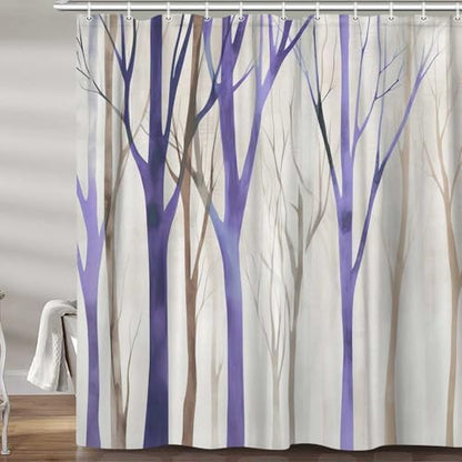 Birch Forest Abstract Shower Curtain Farmhouse Bathroom Decor 72X84 Inch
