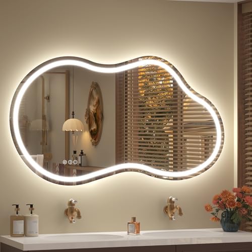 48x26 Inch Irregular LED Lighted Bathroom Vanity Mirror