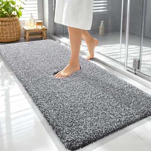 OLANLY Microfiber Bathroom Rugs 59x24, Quick Dry Bath Mat, Black and White
