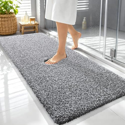 OLANLY Microfiber Bathroom Rugs 59x24, Quick Dry Bath Mat, Black and White