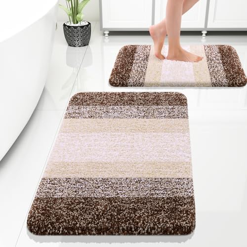 OLANLY Micorfiber Bathroom Rug Set 2 Piece, 30"x20"+24"x16"