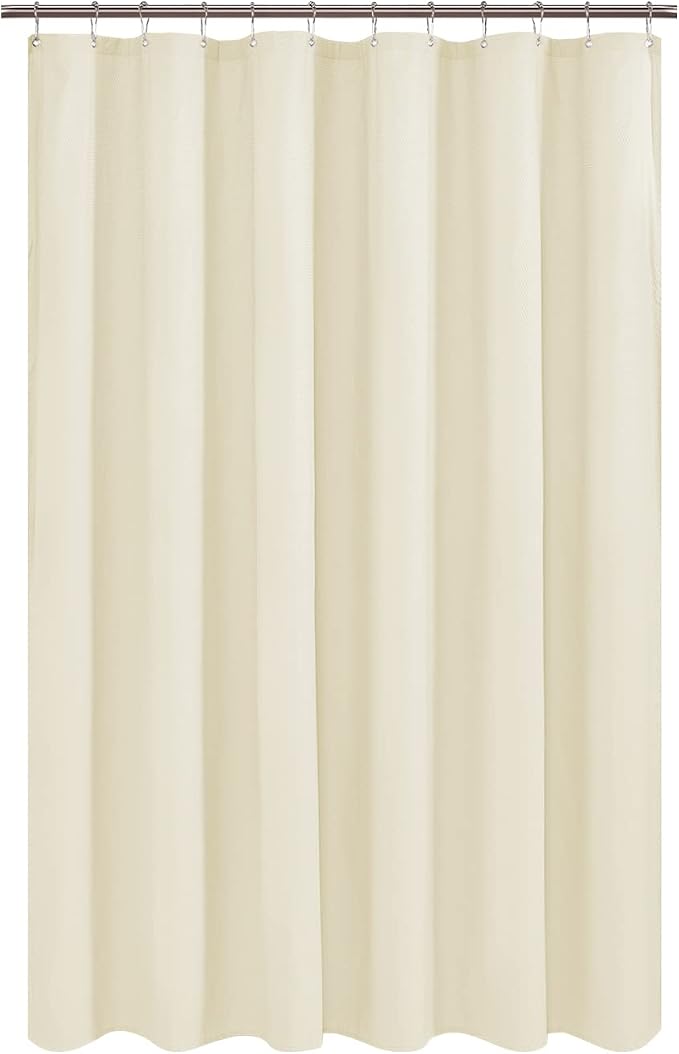 Embossed Polyester Shower Curtain Liner 71 x 96 inches, Cream | Extra Long, Machine Washable, Bottom Magnets, Water Repellent, 71x96 Soft Fabric Shower Curtain for Bathroom
