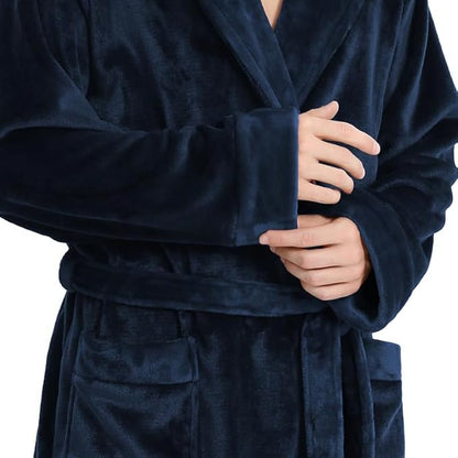 Yurhap Luxury Mens Robe with Hood, Ultra Cozy Fleece Bathrobe for Men, Plush Hooded Robe with Belt & 2 Pockets