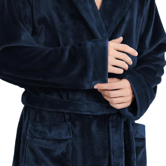 Yurhap Luxury Mens Robe with Hood, Ultra Cozy Fleece Bathrobe for Men, Plush Hooded Robe with Belt & 2 Pockets