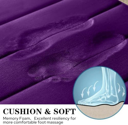 BYSURE Purple Memory Foam Bathroom Rug Set 17"x24"+20"x32"+U20 x24