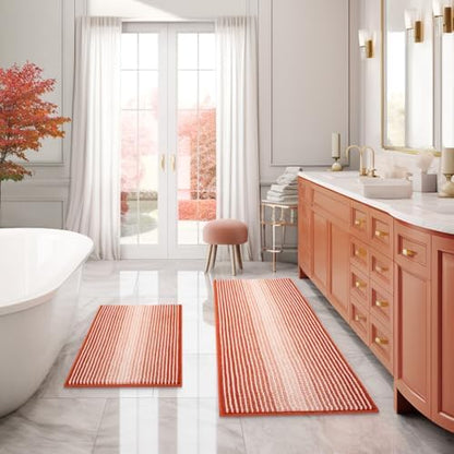 BSICPRO Bathroom Rugs Sets 2 Piece, Non Slip Fall Bath Mats, Sunset Orange