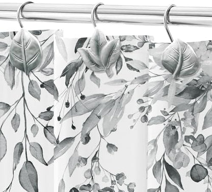 Grey Plant Leaf Shower Curtain Hooks,Eucalyptus Bathroom Decor,12PCS