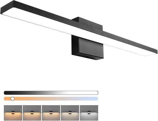 Ralbay 5 Color Temperature Dimmable LED Modern Bathroom Vanity Light Bar 24inch Matte Black Modern Acrylic Bathroom Wall Lighting Fixtures Over Mirror