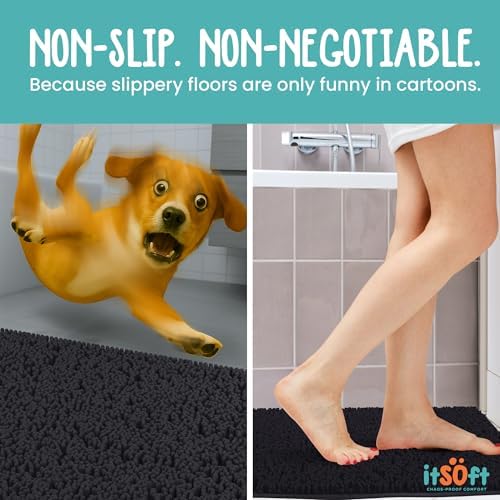 Extra Large Chenille Bath Mats 59"x21", Plush Absorbent Quick Dry, Soft & Machine Washable, Non Slip Carpet for Bathroom, Thick Bathroom Rugs, Shower Restroom Rug Mat, Alfombras De Bano, Bathrugs