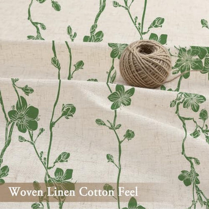 Gibelle Green Farmhouse Linen Shower Curtain, Boho Floral Fabric, 72 x 84