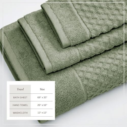 Great Bay Home Bath Towels - 100% Cotton 6 Piece Bath Sheet Set - Diamond Waffle Weave - Absorbent, Durable, Quick-Dry Towels for Bathroom (Eucalyptus)