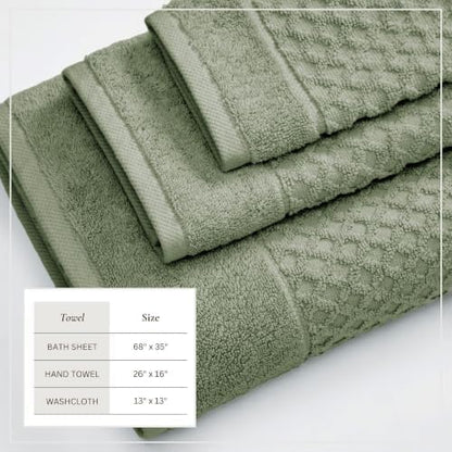 Great Bay Home Bath Towels - 100% Cotton 6 Piece Bath Sheet Set - Diamond Waffle Weave - Absorbent, Durable, Quick-Dry Towels for Bathroom (Eucalyptus)
