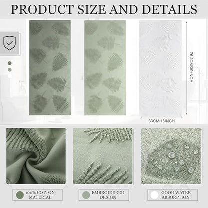 Tiamon 3 Pcs Bathroom Towel Decorative Set 100% Cotton Fluffy Bath Hand Towels for Guest Gifts Farmhouse Kitchen Hand Towels Home(Grayish Green, Green, White,30 x 13 Inch,Palm Leaf)
